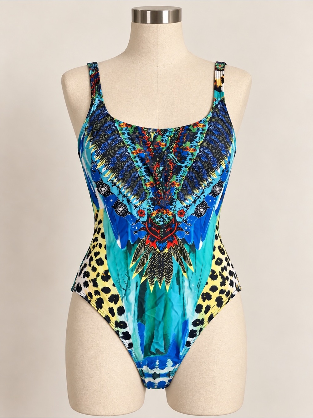 Women’s Blue Tropical Print One-Piece Swimsuit